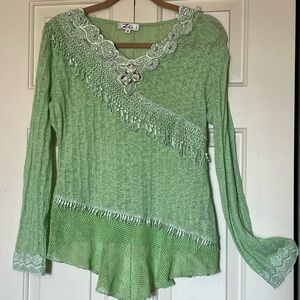 Funky rhinestone lace boho tunic gorgeous green